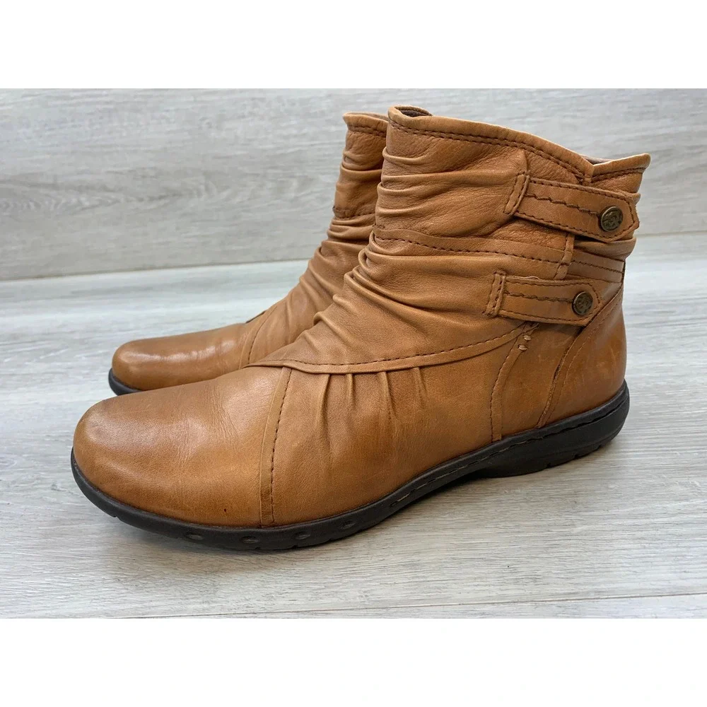 Cobb Hill by New Balance Bethany Women's Tan Leather Ruched Ankle Boots 8.5 N
